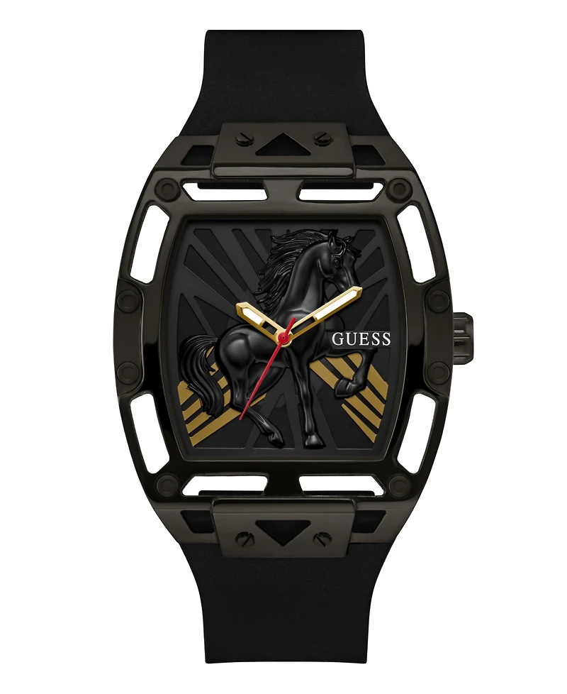Guess Men's Black Silicone Analog Watch, 44mm