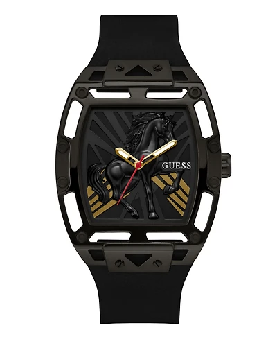 Guess Men's Black Silicone Analog Watch, 44mm