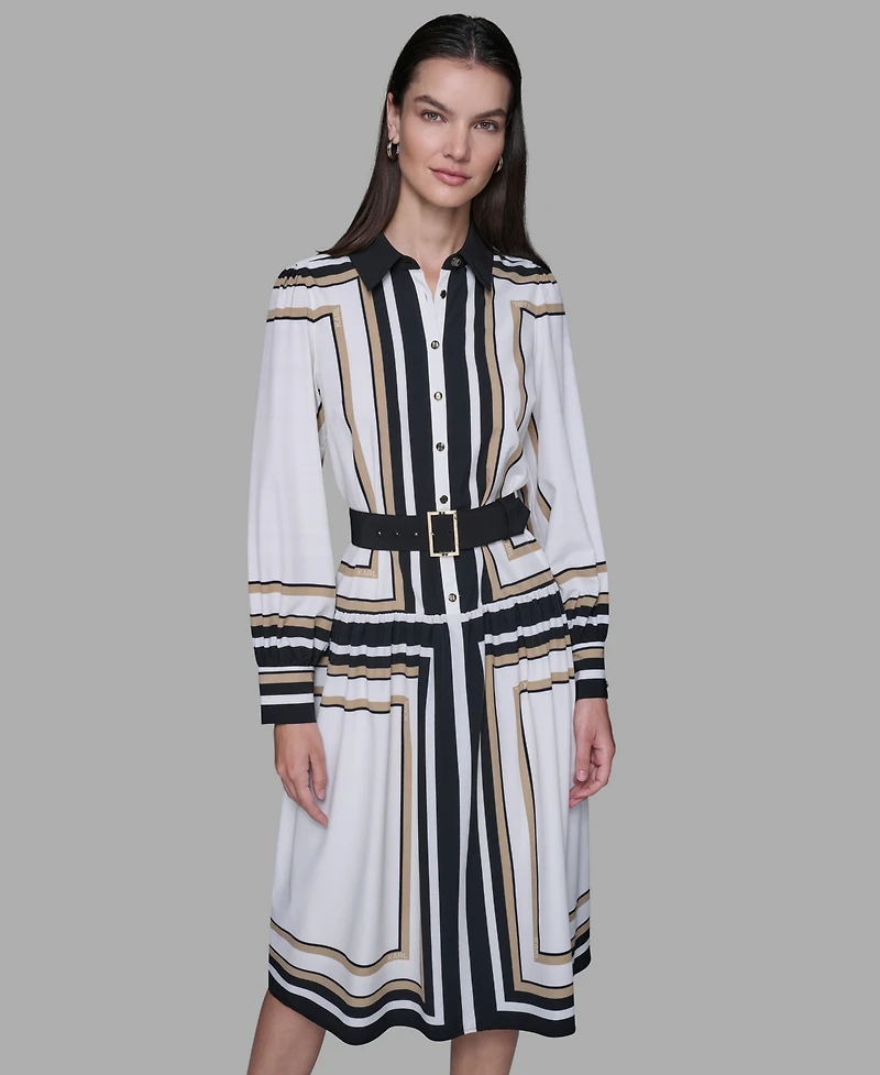 Karl Lagerfeld Paris Women's Printed Crepe Collar Shirt Dress