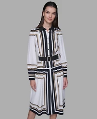 Karl Lagerfeld Paris Women's Printed Crepe Collar Shirt Dress