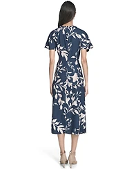 Calvin Klein Women's Printed Flutter Sleeve Crewneck Midi Dress
