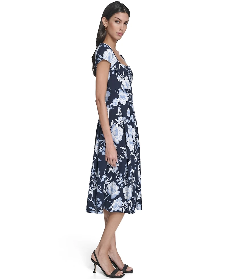 Calvin Klein Women's Floral Print Square Neck Dress