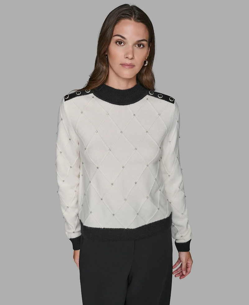 Karl Lagerfeld Paris Women's Mock Neck Long Sleeve Sweater