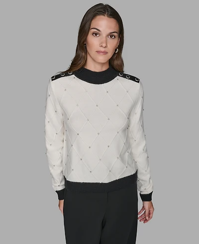 Karl Lagerfeld Paris Women's Mock Neck Long Sleeve Sweater
