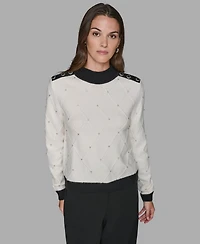 Karl Lagerfeld Paris Women's Mock Neck Long Sleeve Sweater