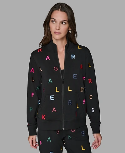 Karl Lagerfeld Paris Women's Logo Detail Long Sleeve Jacket