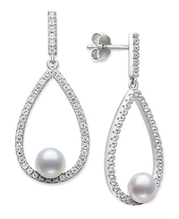 Belle de Mer Cultured Freshwater Button Pearl (6-7mm) and Lab Created Sapphire(1 3/4 ct.t.w) Earrings in Sterling Silver