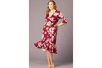 Kiyonna Plus Flirty Flounce Midi Wrap Dress with 3/4 Sleeves