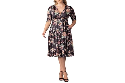 Kiyonna Plus Gabriella Ruched Sleeve Midi Dress with Pockets