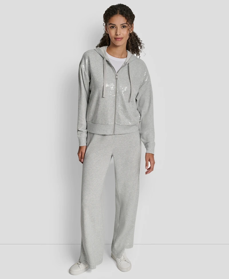 Dkny Jeans Petite Sequin Zip-Front Hoodie