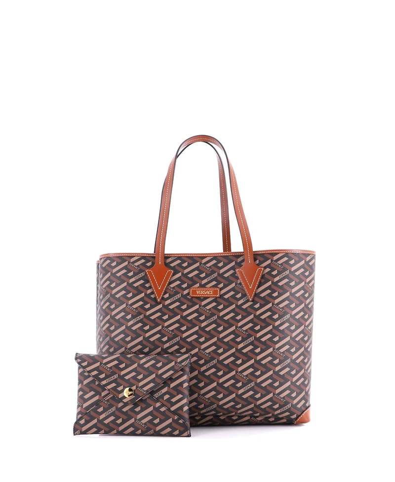 Pre-Owned Versace Medium Shopping Tote (Outlet) La Greca Signature Coated Canvas