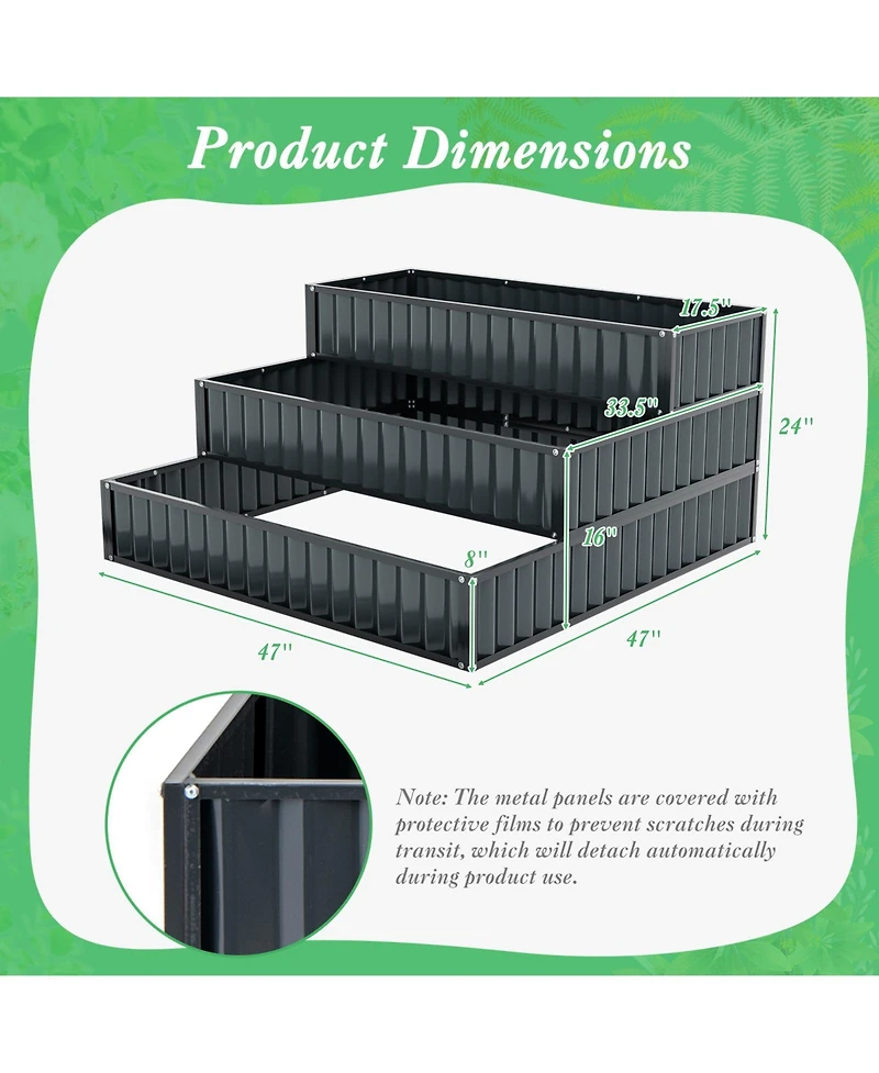 Sugift Heavy-Duty Metal Outdoor 3-Tier Raised Garden Bed Planter Box