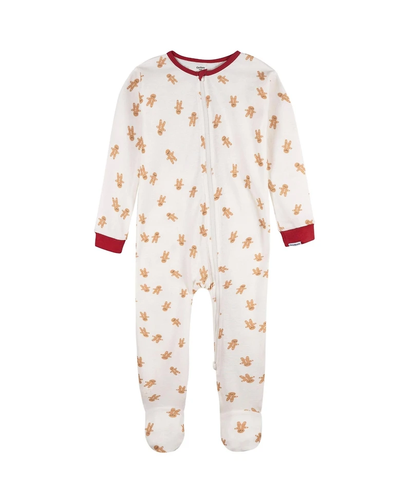 Gerber Baby Neutral 2-Piece Snug Fitting Footed Pajamas, Gingerbread People, 0-3 Months