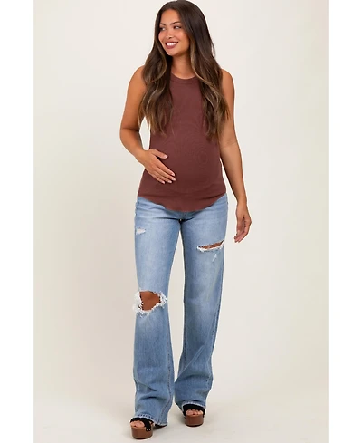 Pinkblush Maternity Light Blue Distressed Open Knee Straight Leg Jeans