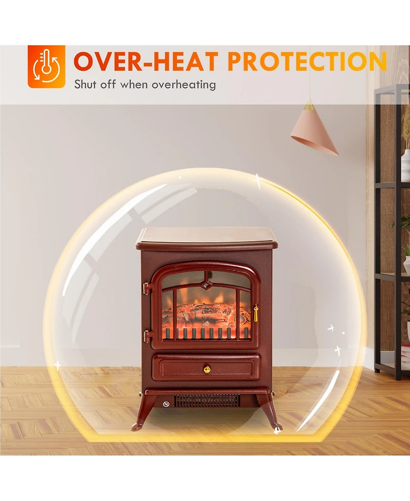 Homcom Freestanding Electric Fireplace Heater with Realistic Led Log Flames