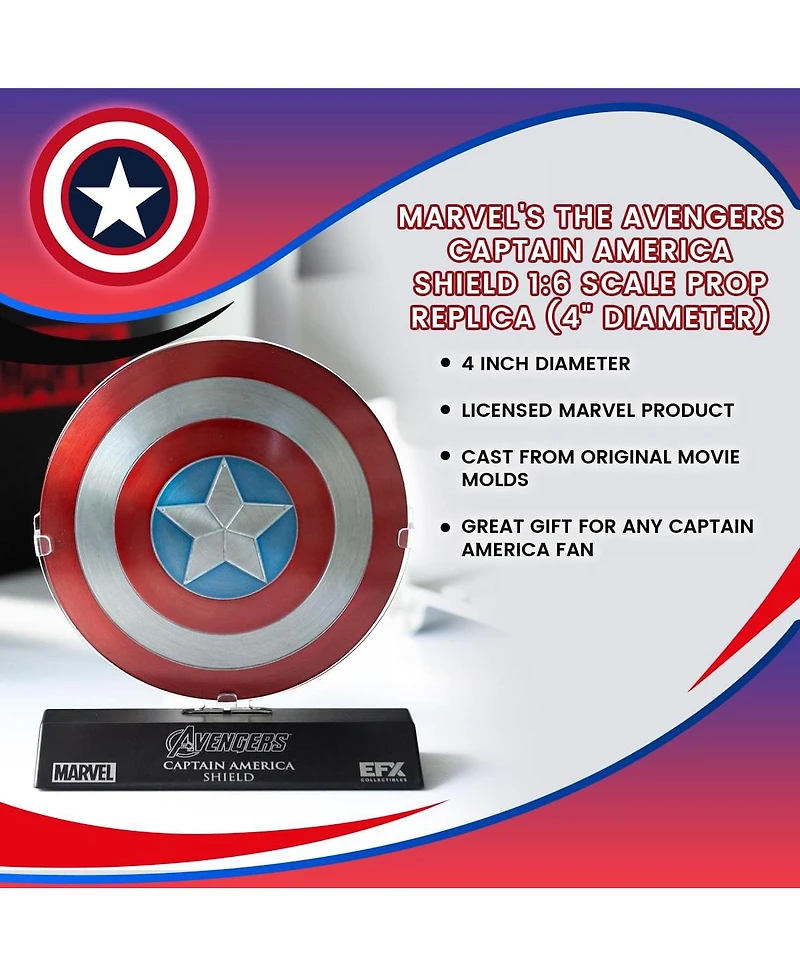 Efx Collectibles Marvel Collectibles The Avengers Captain America Die Cast Shield Replica, 1:6 Scale (4" diameter)