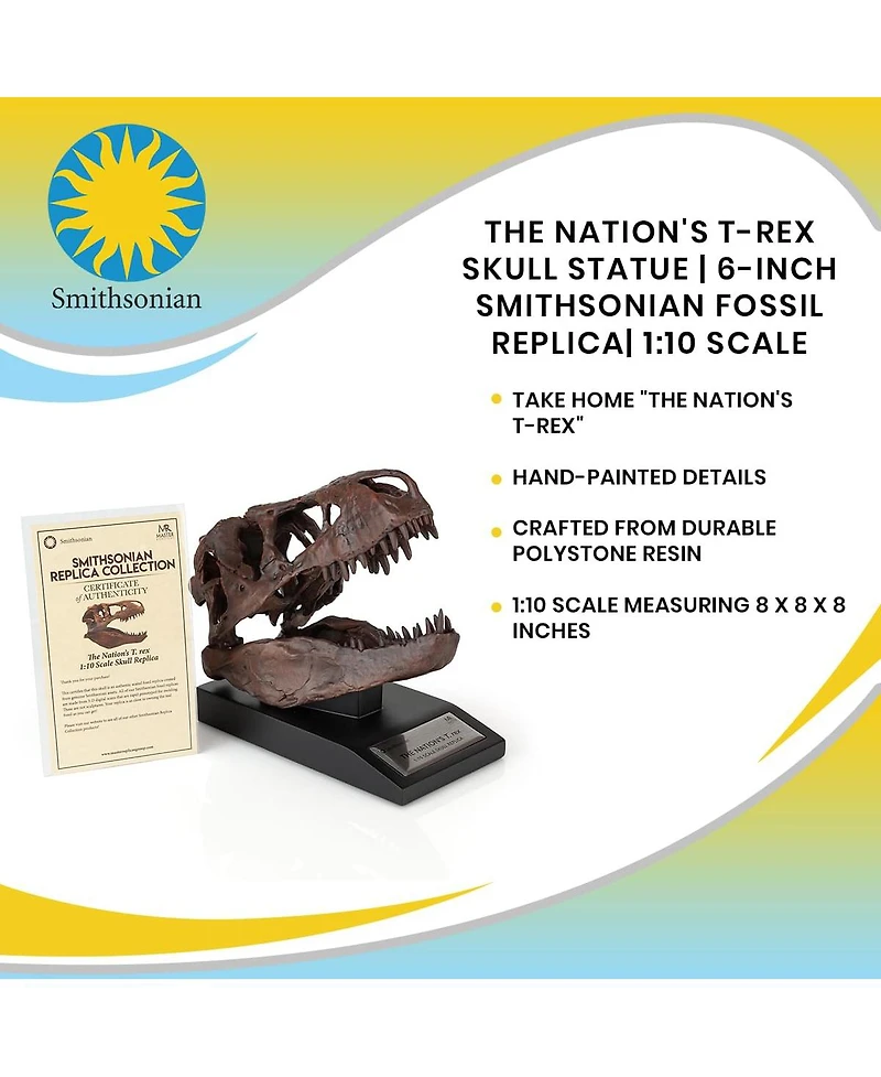 Master Replicas The Nation's T-Rex Skull Statue | Smithsonian Fossil Replica | 6-Inch Tall Tyrannosaurus Rex Desk Statue | 1:10 Scale