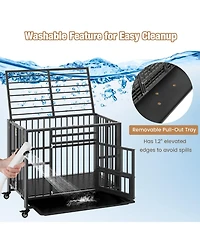Sugift Foldable Heavy-Duty Metal Dog Cage Chew-proof Dog Crate with Lockable Universal Wheels