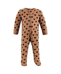 Hudson Baby Girls Cotton Sleep and Play, Cinnamon Hearts, 0-3 Months