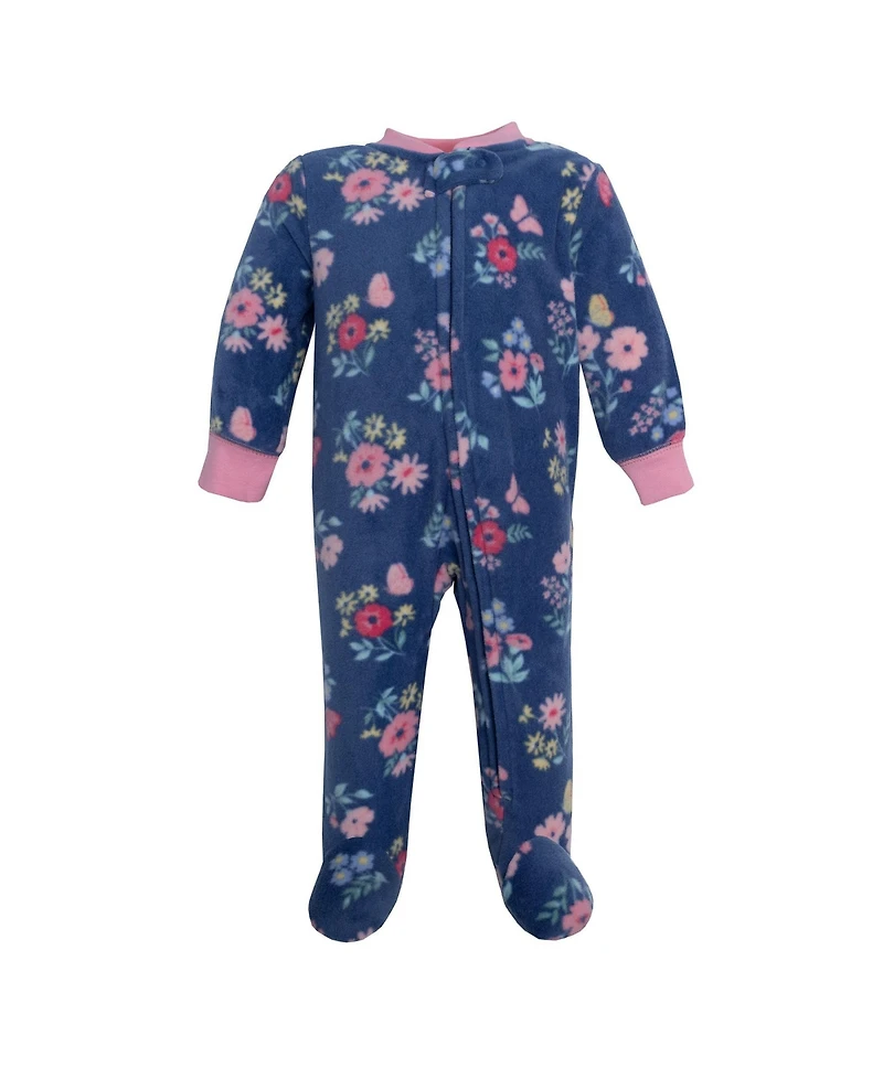 Hudson Baby Girls Fleece Sleep and Play, Blue Butterfly Floral, 0-3 Months