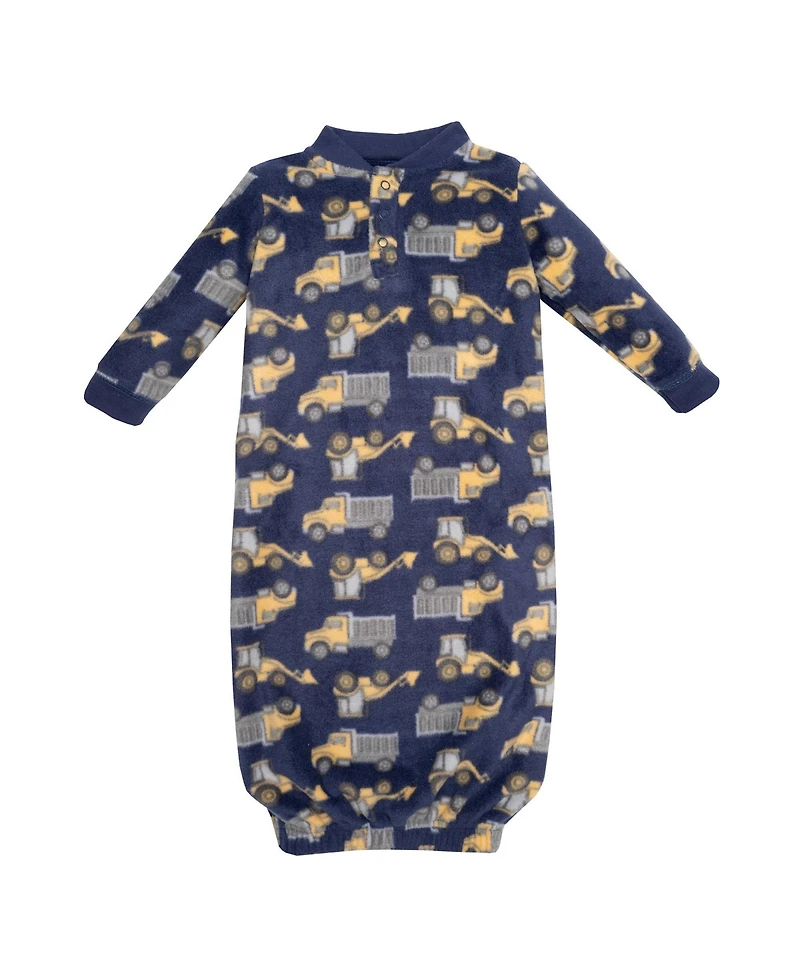Hudson Baby Baby Boys Hudson Fleece Gowns, Construction Trucks, 0-6 Months