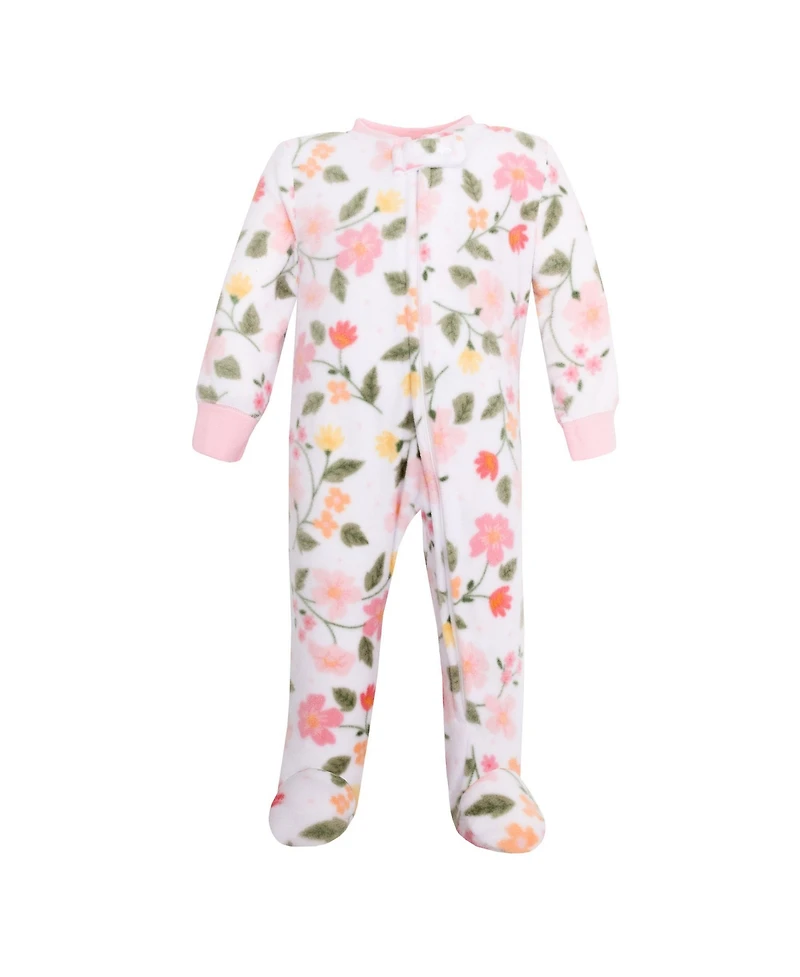 Hudson Baby Girls Fleece Sleep and Play, Family Floral, 0-3 Months