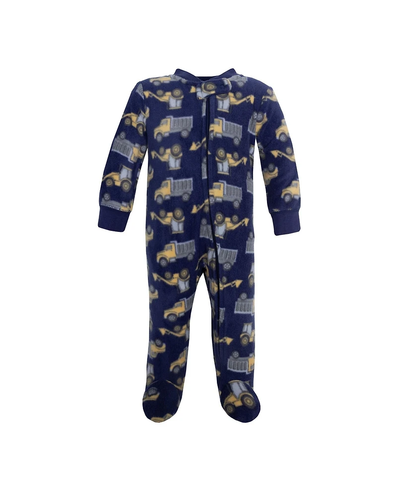 Hudson Baby Boys Fleece Sleep and Play, Construction Trucks, 0-3 Months