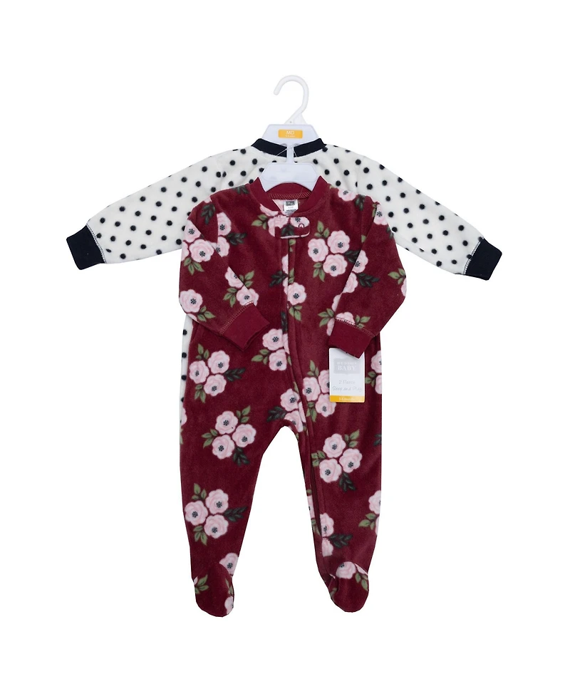 Hudson Baby Girls Fleece Sleep and Play, Burgundy Floral, 0-3 Months