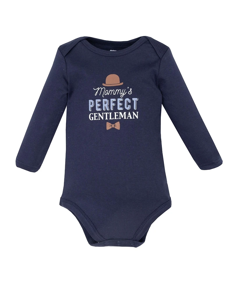 Hudson Baby Baby Boys Hudson Cotton Long-Sleeve Bodysuits 5-Pack, Handsome Like Daddy, 9-12 Months