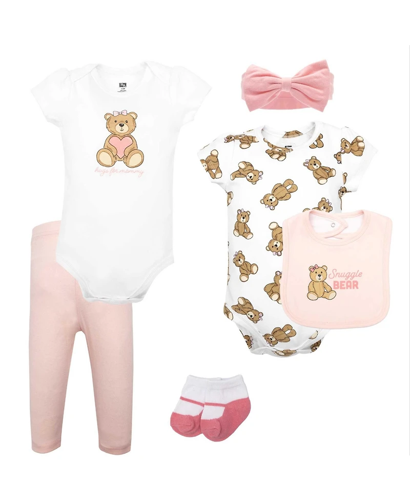 Hudson Baby Girls Cotton Layette Set, Pink Snuggle Bear, 9-12 Months