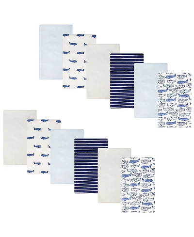 Hudson Baby Infant Boys Cotton Flannel Burp Cloths 12-Pack Bundle, Born To Fly, One Size