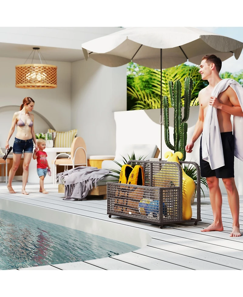 Outsunny Pool Float Storage with Wheels, Pool Caddy, Light