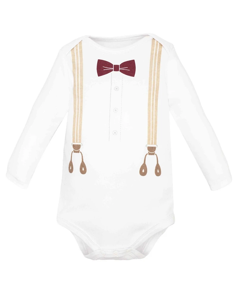Hudson Baby Boys Cotton Layette Set, Burgundy Tan Suspenders, 9-12 Months