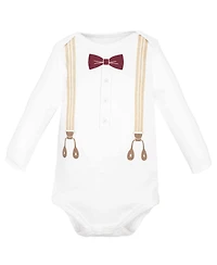 Hudson Baby Boys Cotton Layette Set, Burgundy Tan Suspenders, 9-12 Months