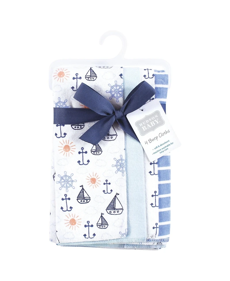 Hudson Baby Cotton Flannel Burp Cloths -Pack, Sunshine And Sailboats