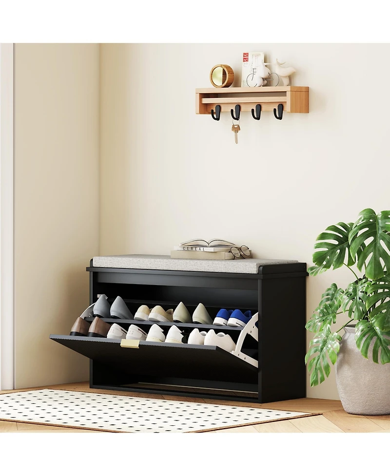 Homcom Shoe Bench with Padded Seat and Flip-Drawer for 8 Pairs