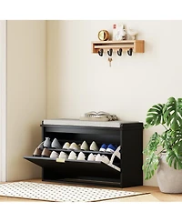 Homcom Shoe Bench with Padded Seat and Flip-Drawer for 8 Pairs