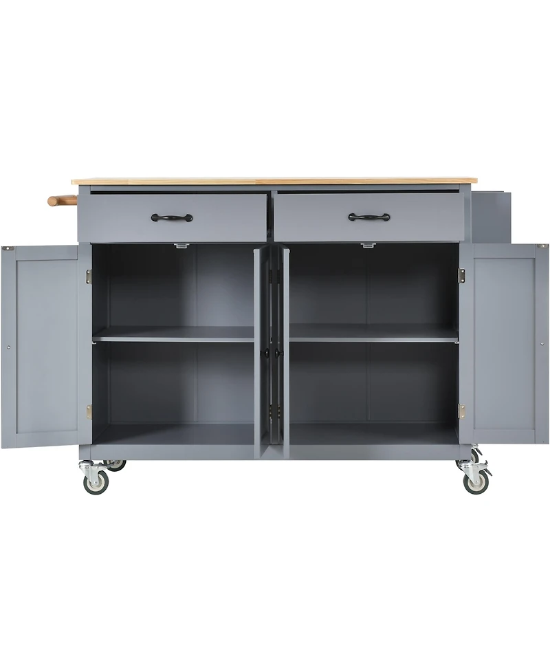 sumyeg 54.3inch Kitchen Island Cart with Solid Wood Top, Locking Wheels, 4-Door Cabinet, Two Drawers, Spice Rack and Towel Rack for Dining Room