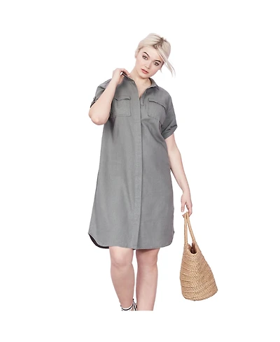 ellos Women's Button Front Linen Shirtdress
