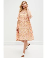 ellos Women's Sheer Ruffle Trim Dress With Keyhole Neckline