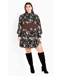 Avenue Women's Cassia Puff Sleeves Ruffle Placement Dress