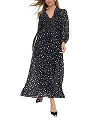 Lily and Lionel London Women's Margot Ruffle Neck Spot Print Maxi Dress