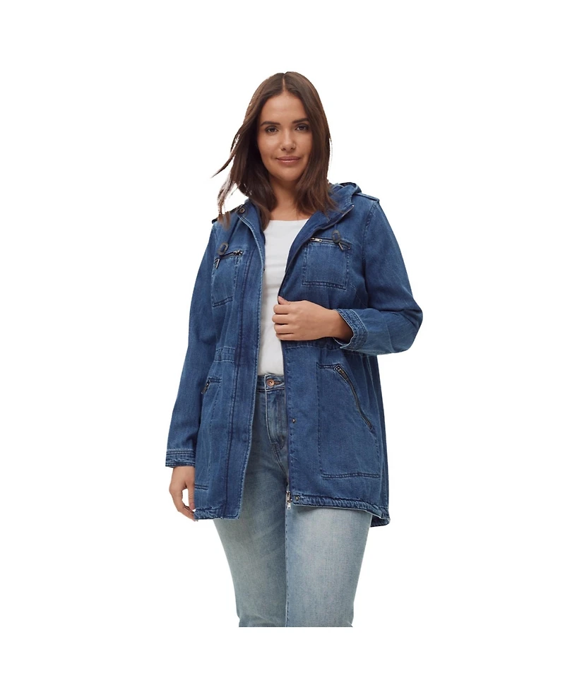 ellos Women's Hooded Anorak Denim Jacket