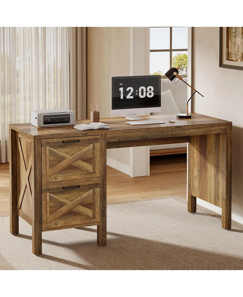 Tribesigns 55.12-Inch Gaming Table, Computer Desk with 2 Drawers, Farmhouse Home Office Desk