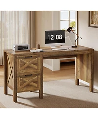 Tribesigns 55.12-Inch Gaming Table, Computer Desk with 2 Drawers, Farmhouse Home Office Desk