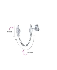 Bling Jewelry Set of 2 Angel Wing Feather Stud Earrings Chain Sterling Silver Double Piercing