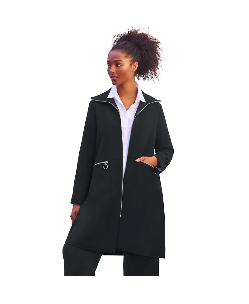 ellos Women's Zip-Front A-Line Coat With Back Inverted Pleat