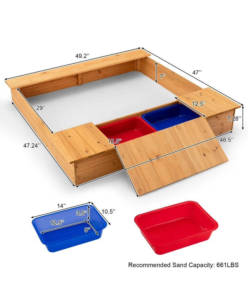 Sugift Kids Wooden Sandbox with Bench Seats and Storage Boxes
