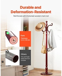 Slickblue Wooden Freestanding Coat Rack with Large Base and 11 Hooks