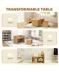 Qaba Kids Table and Chair Set, Wooden Activity Table with Chairs, Natural